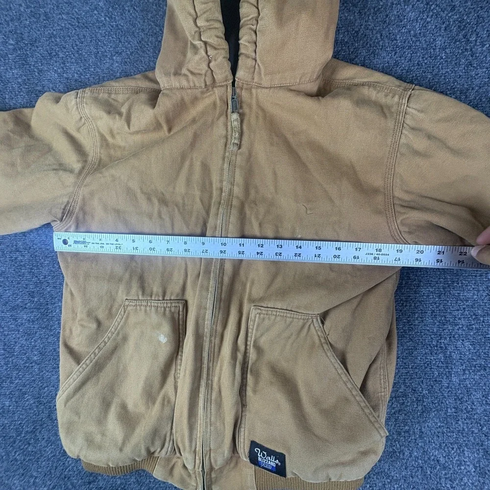 Walls Blizzard Pruf Duck Jacket Youth XL 16/18 Brown Cotton Hooded Full Zip
